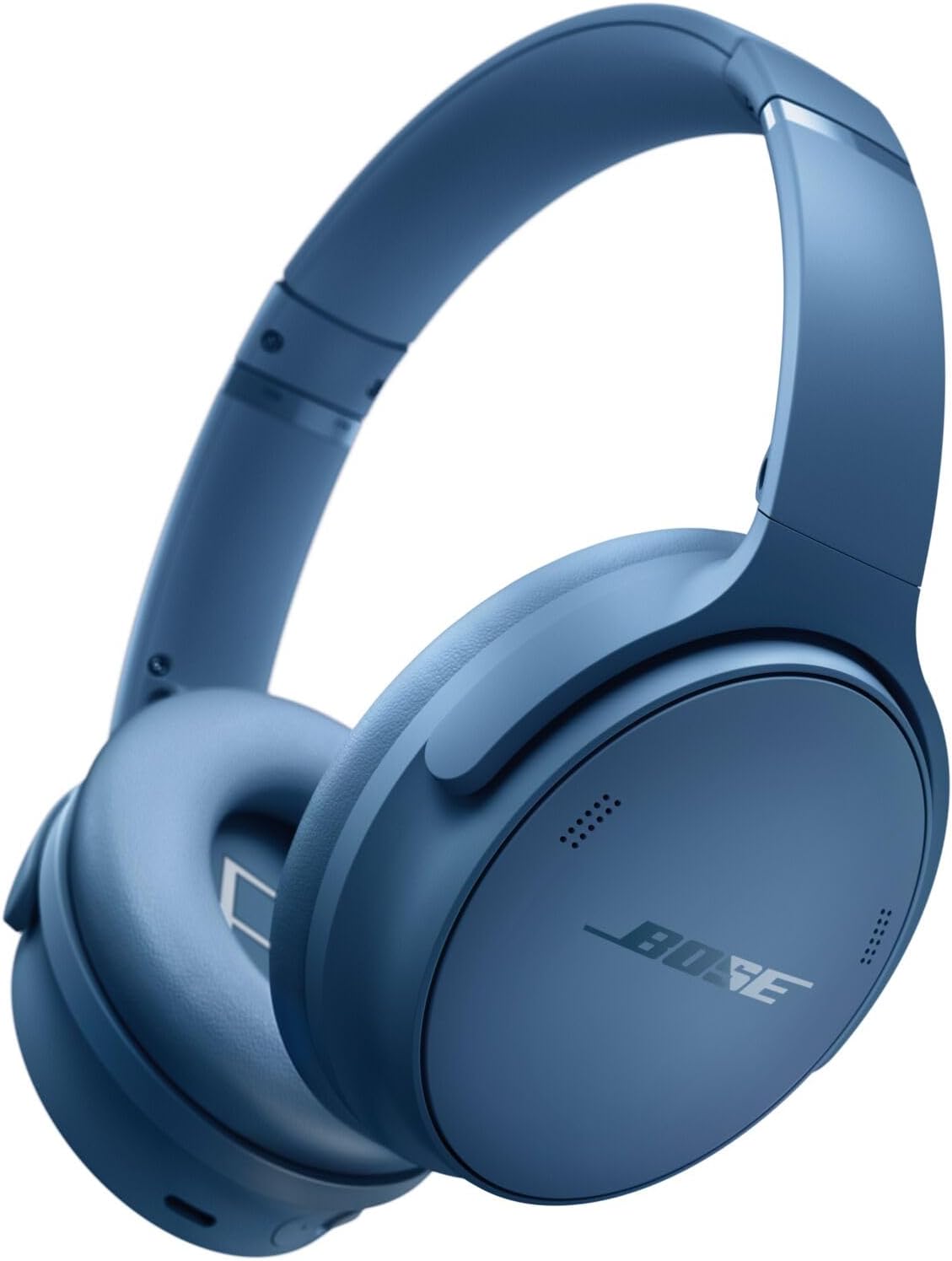 Blue Bose headphones on a white background