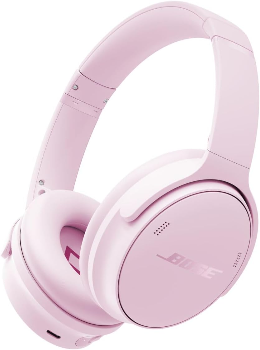 Pink Bose headphones on a white background